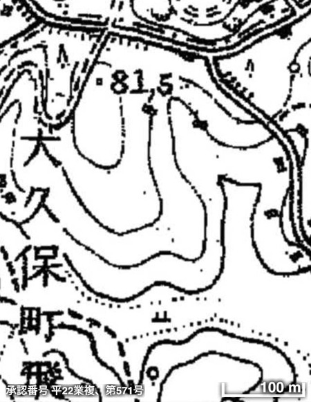 住宅地になる前の時代の同じ範囲の地形図（同じく「横濱時層地図</a>」より。1948～57年の地図をキャプチャ）