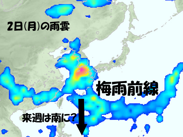 梅雨前線が北上して、2日に九州は梅雨入り。でも、来週は南に離れる。どういう判断に？