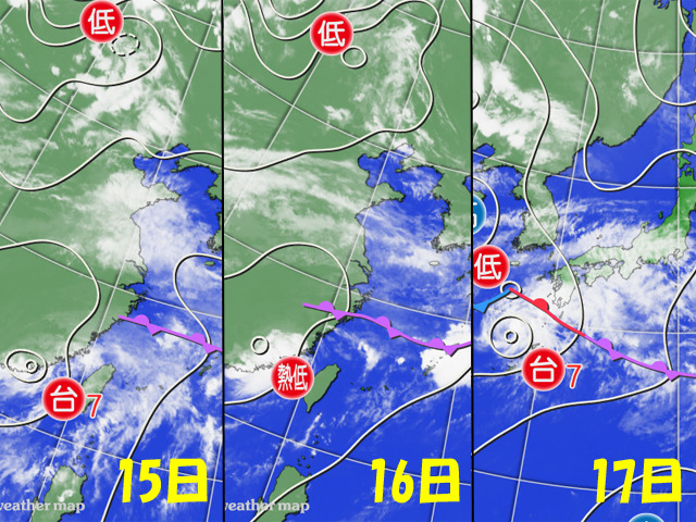 台風7号が「復活」して、九州の南に。復活台風が、本州の近くまで来たのは珍しい。