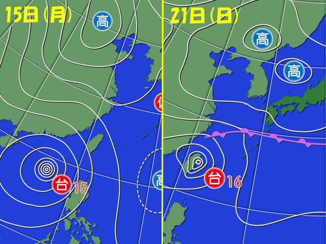台風15号に続き、16号も北上。さらに、次の台風の気配も…。