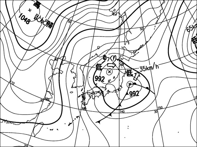 2010年12月31日朝3時。気象庁天気図。