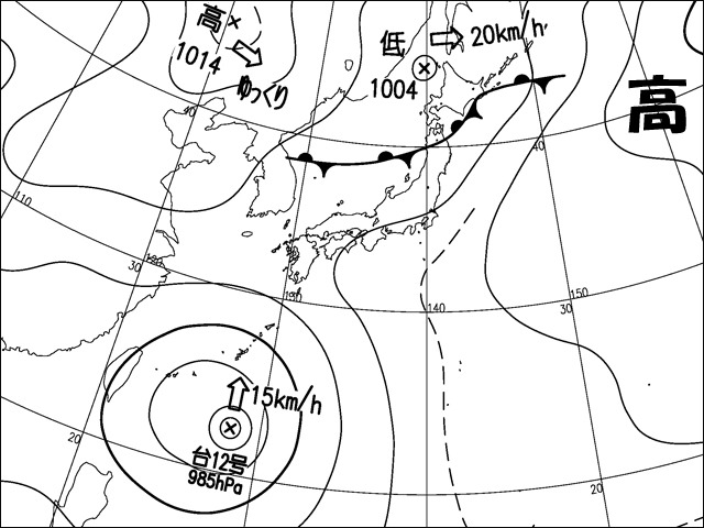 2013年8月20日正午。気象庁天気図