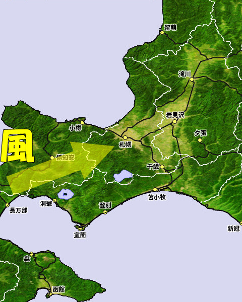 札幌の西側・南西側は山地。