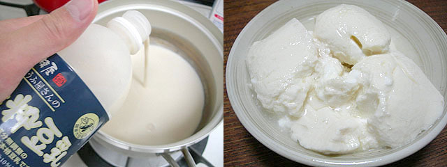 この時は少し牛乳を混ぜてヨーグルトにした。調整豆乳でも一部は一応ヨーグルトのようになりました。