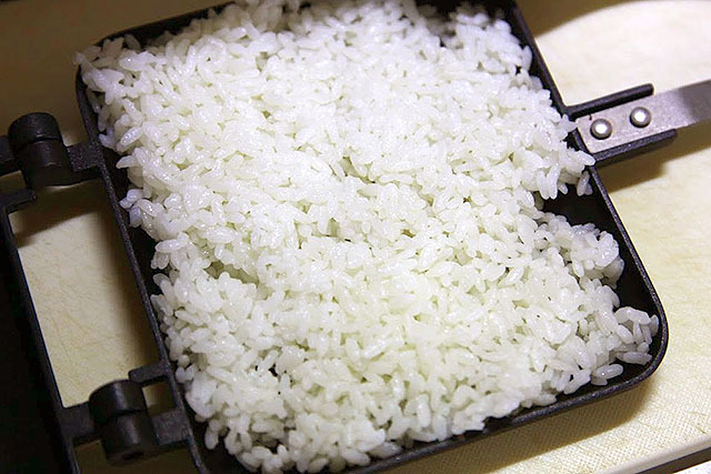 First enough rice for one side. That's 1.5 servings.  