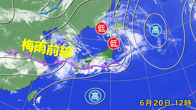 沖縄・奄美は梅雨明けして、梅雨前線は北へ。九州～本州で本気を出しはじめた。