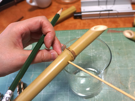 竹ひごを通して、また長さや角度を検討する。