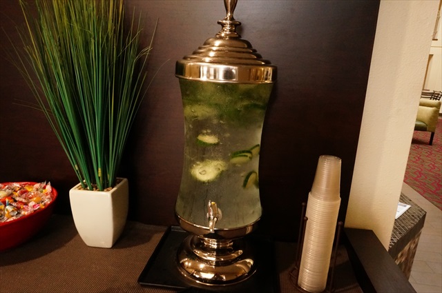 The hotel had water with different fruit in it everyday, which I looked forward to, but they were cucumbers on the last day