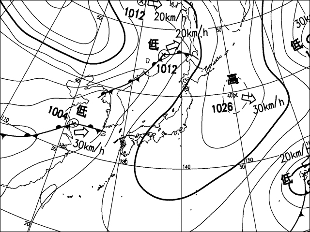 2008年11月25日。気象庁天気図。