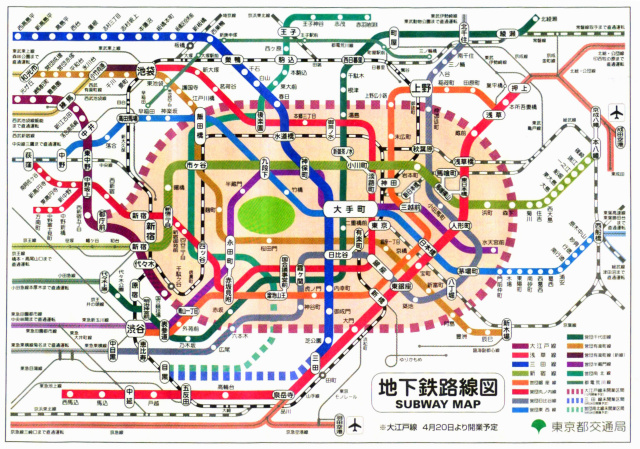 大江戸線開通直前2000年の路線図