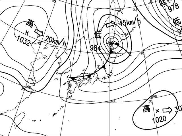 2010年1月13日明け方。気象庁天気図。