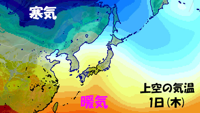 南から暖気が列島に来て暖かくなるが、北の寒気がどこまで南下するかが週末以降のポイント。