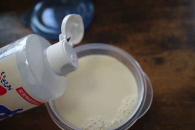 作り方は耐熱の入れものに250mlの豆乳ににがりを加えて、電子レンジでチンするだけ！こんなので失敗していたらインド人もビックリだ。