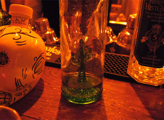 佐々木さんがテキーラの世界に目覚めるきっかけとなった「PORFIDIO」のボトルは、中にサボテンの細工が 